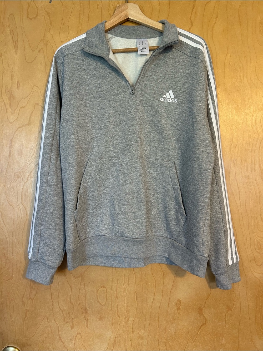 adidas Men's Gray Half-Zip Pullover with White Stripes